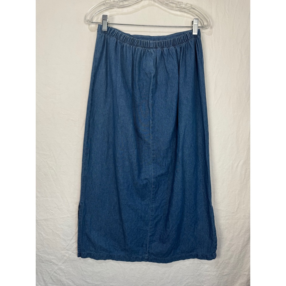 Jaclyn Smith Sport Vintage 90s Denim Long Skirt Embroidered Floral Blue Medium - Picture 4 of 10
